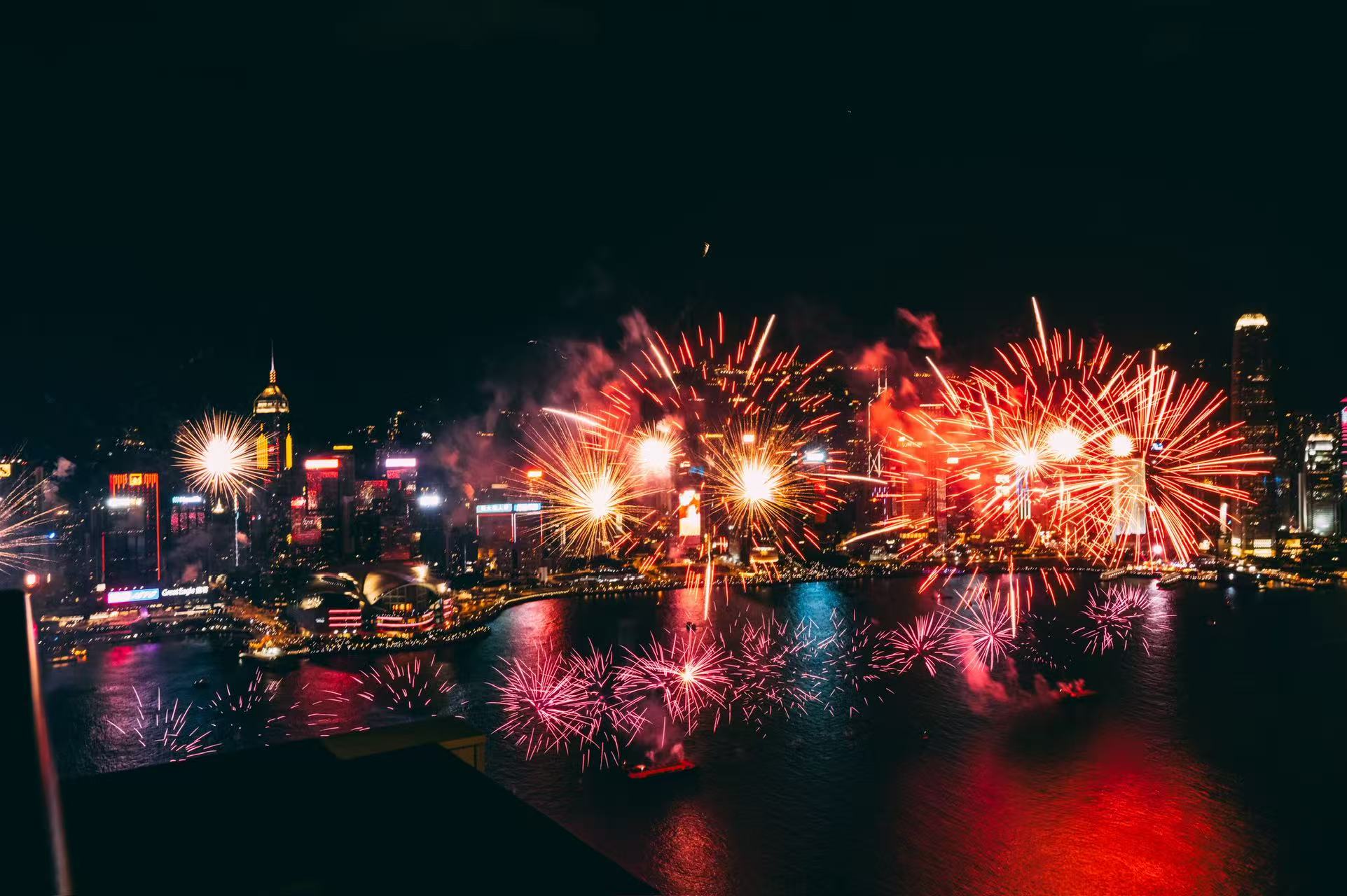 Victoria Harbour Fireworks Illuminate Hong Kong for 77th National Day